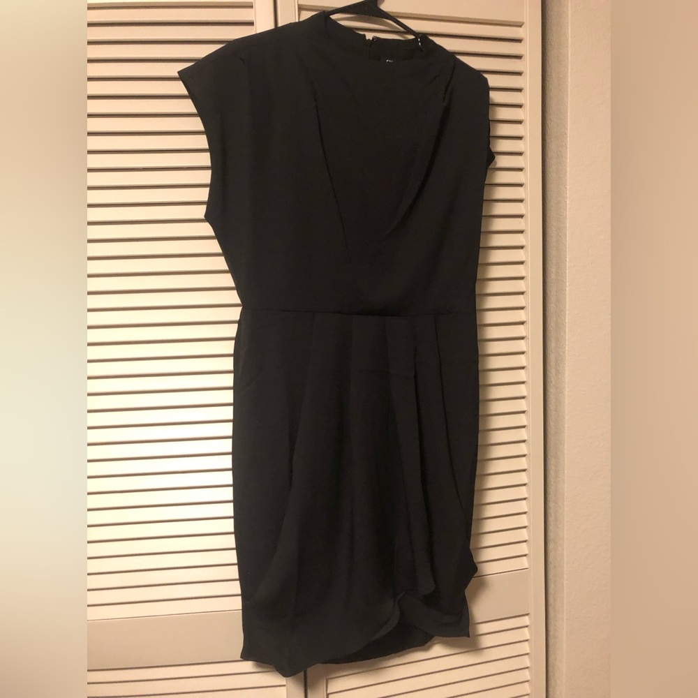 Express Draped Cowl Neck Black Pleated Mini Sheath Dress - L NWOT